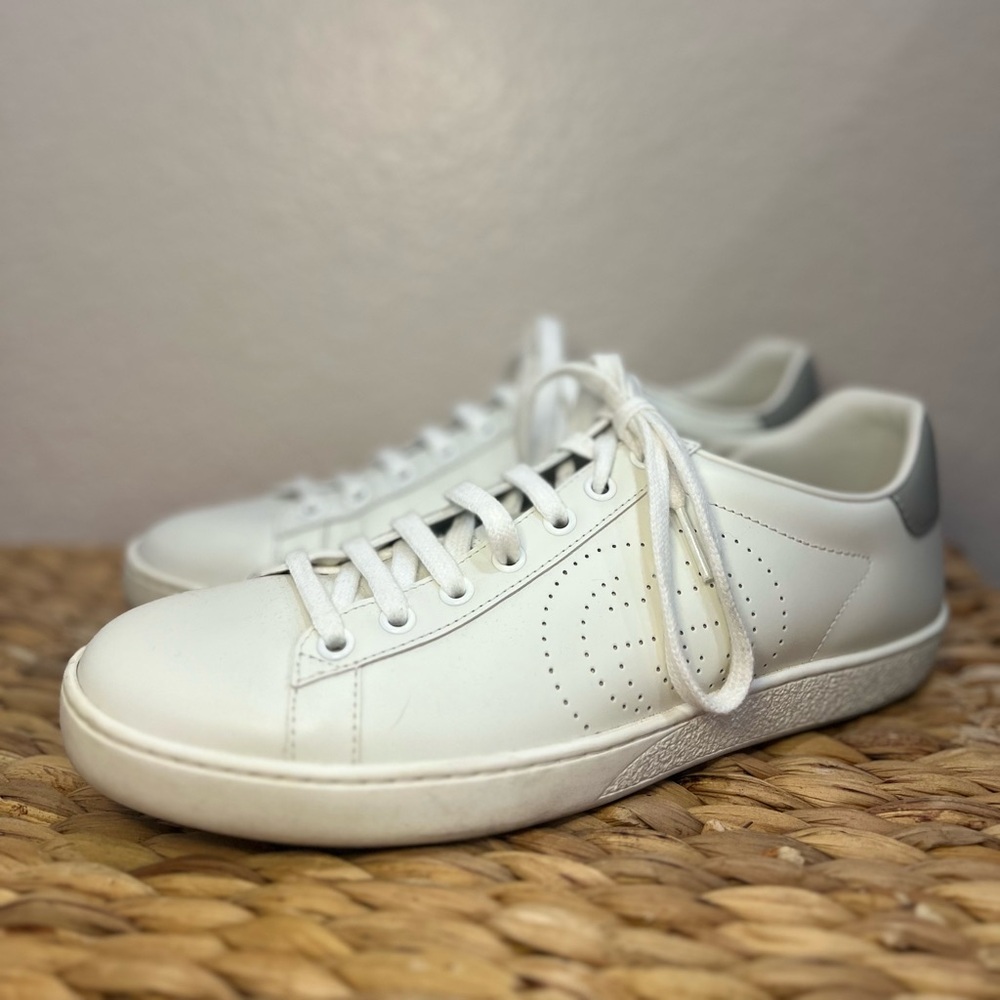 Gucci Ace Leather Sneakers White Grey 8.5 Women’s Low Top